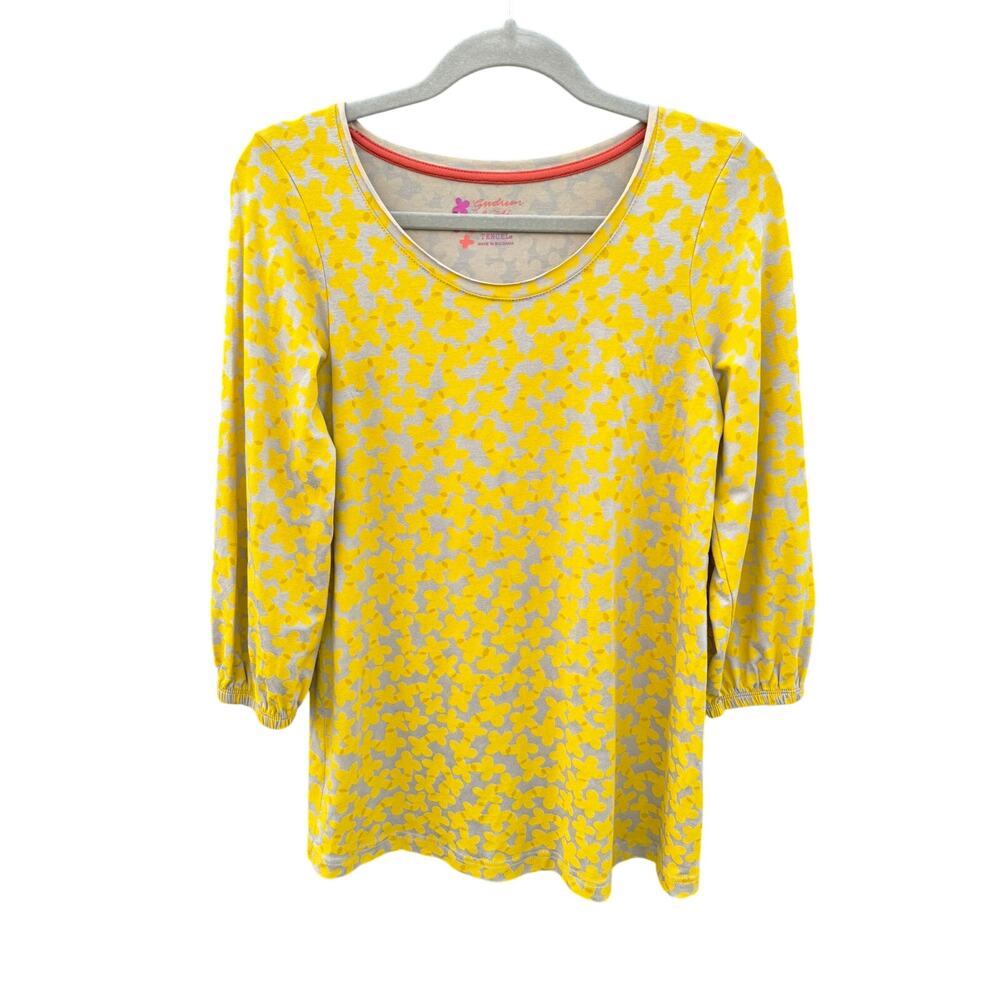 GUDRUN SJODEN Yellow Floral Stretch Knit T-Shirt Top XS - Picture 1 of 3